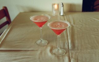 Two pink martini cocktails served on a table at Terrazza Greenfield